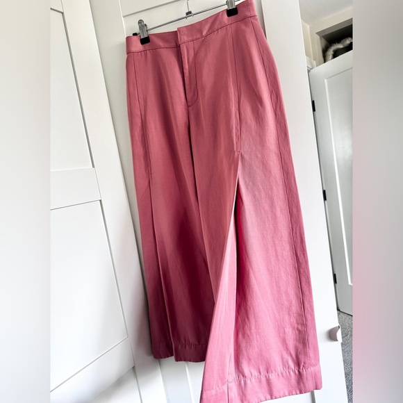 CLUB MONACO Wide leg trousers Dusty Rose Split Leg Linen Blend Size 00 - Picture 2 of 9